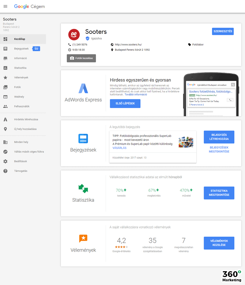 Google cégem adatlap