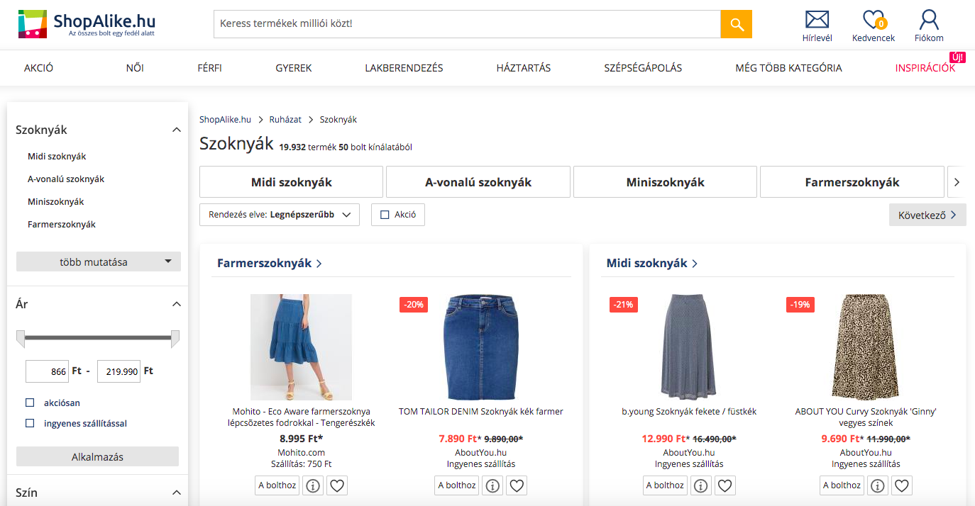 ruha webáruház - árösszehasonlító