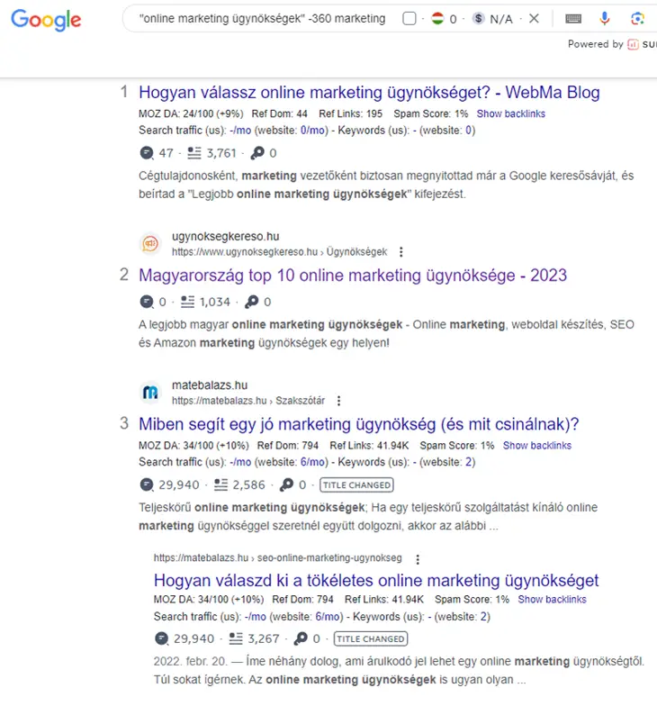 - keresési operátor használata