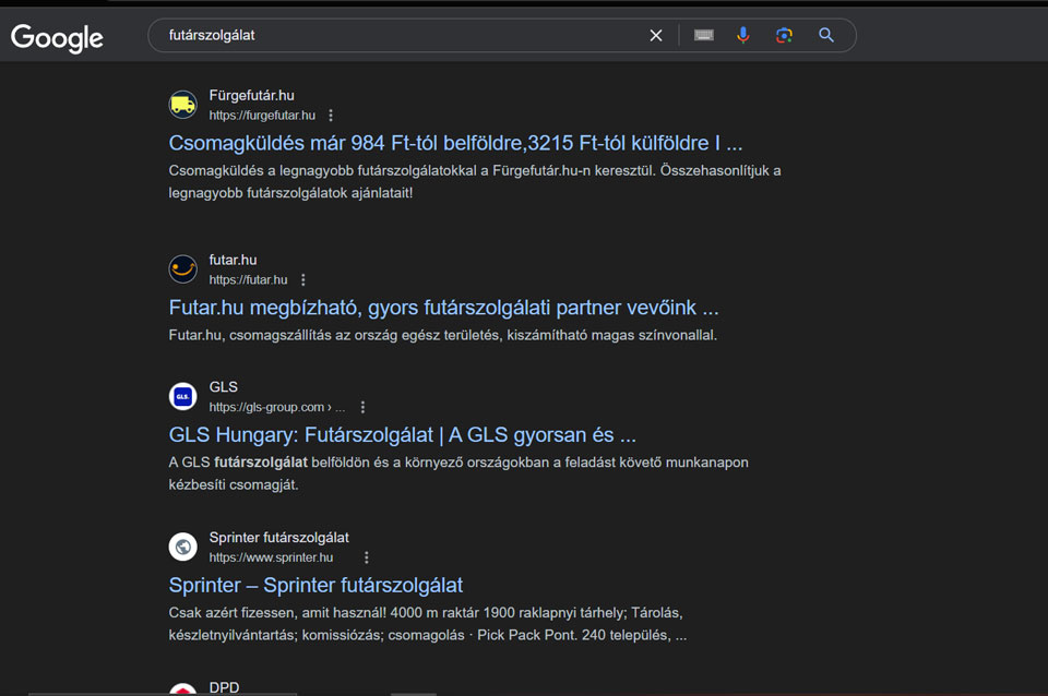futárszolgálat kifejezés - Google találat