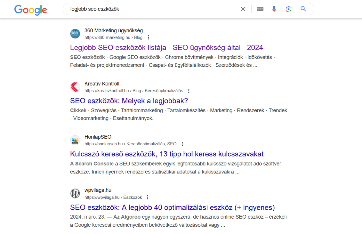 Legjobb SEO eszközök - találati lista