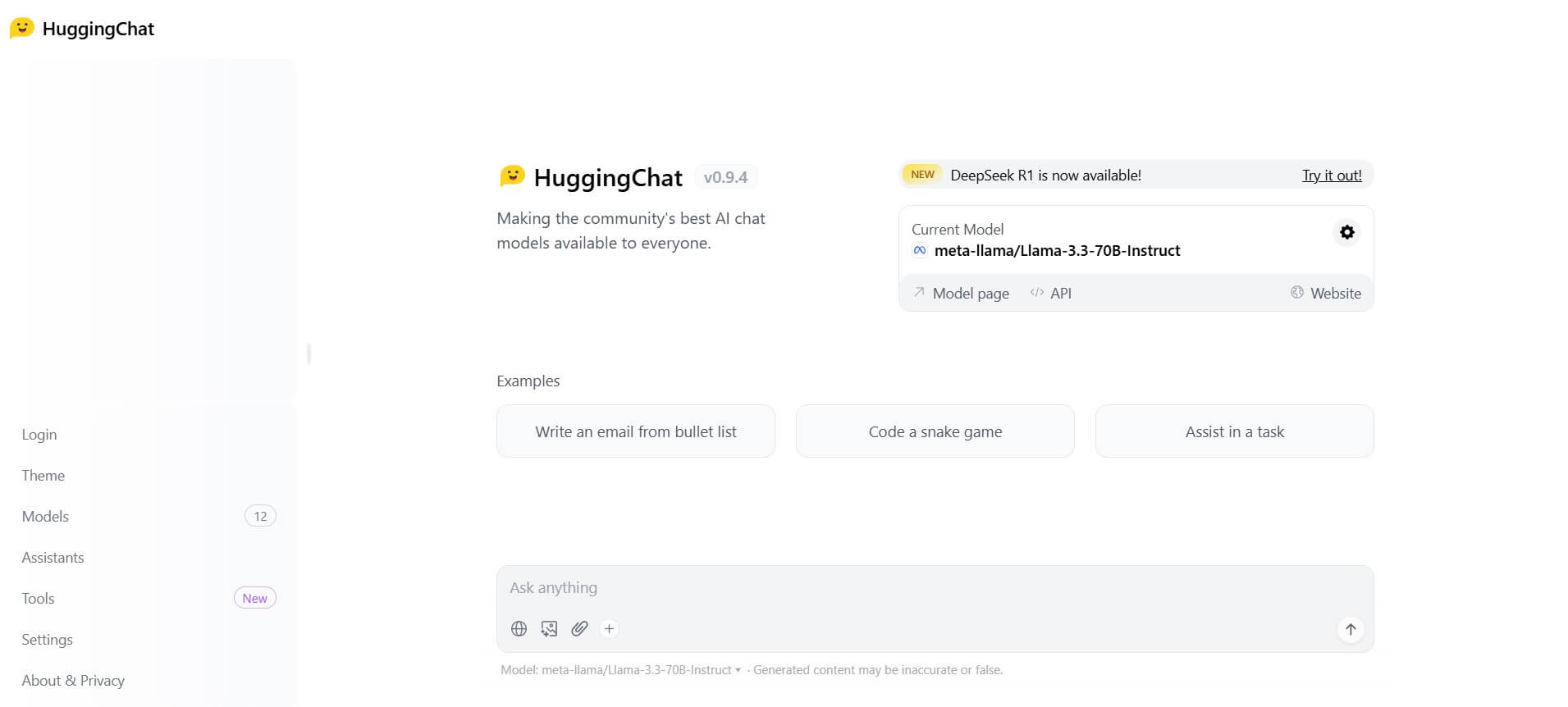 HuggingChat AI chatbot